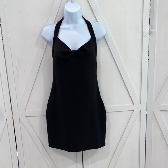 Zara Dresses & Skirts - Zara Basic Collection Black Halter Mini Dress with Bow Detail Size Medium